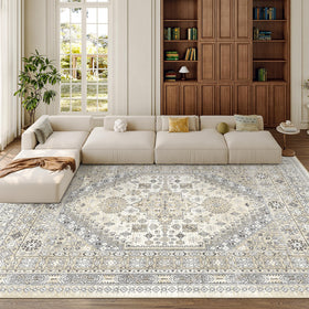 Zesthome 8x10 beige rug with non-slip backing for safer high-traffic rooms.