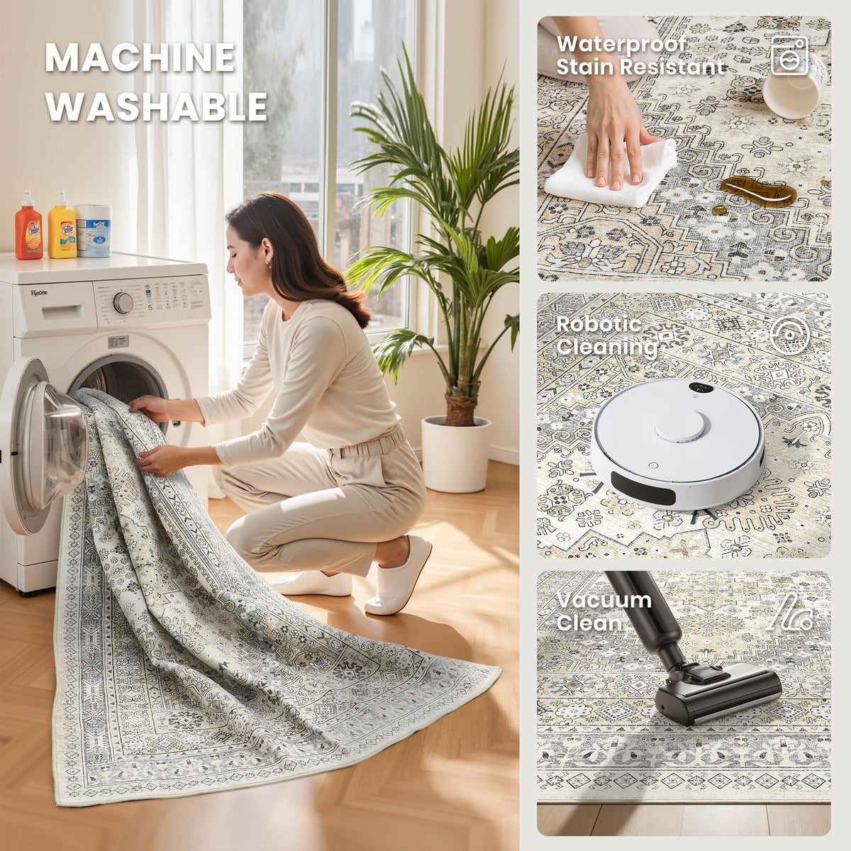 Zesthome non-slip backing helps rugs stay in place on busy floors.