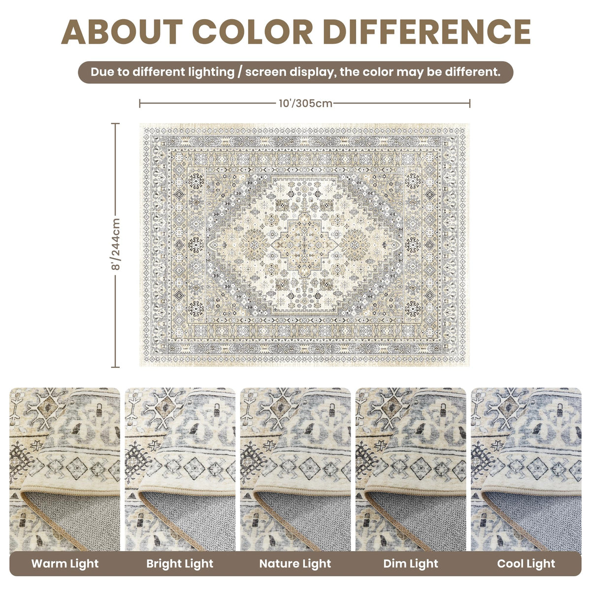 Zesthome vintage pattern beige rug for living rooms, adds timeless style.