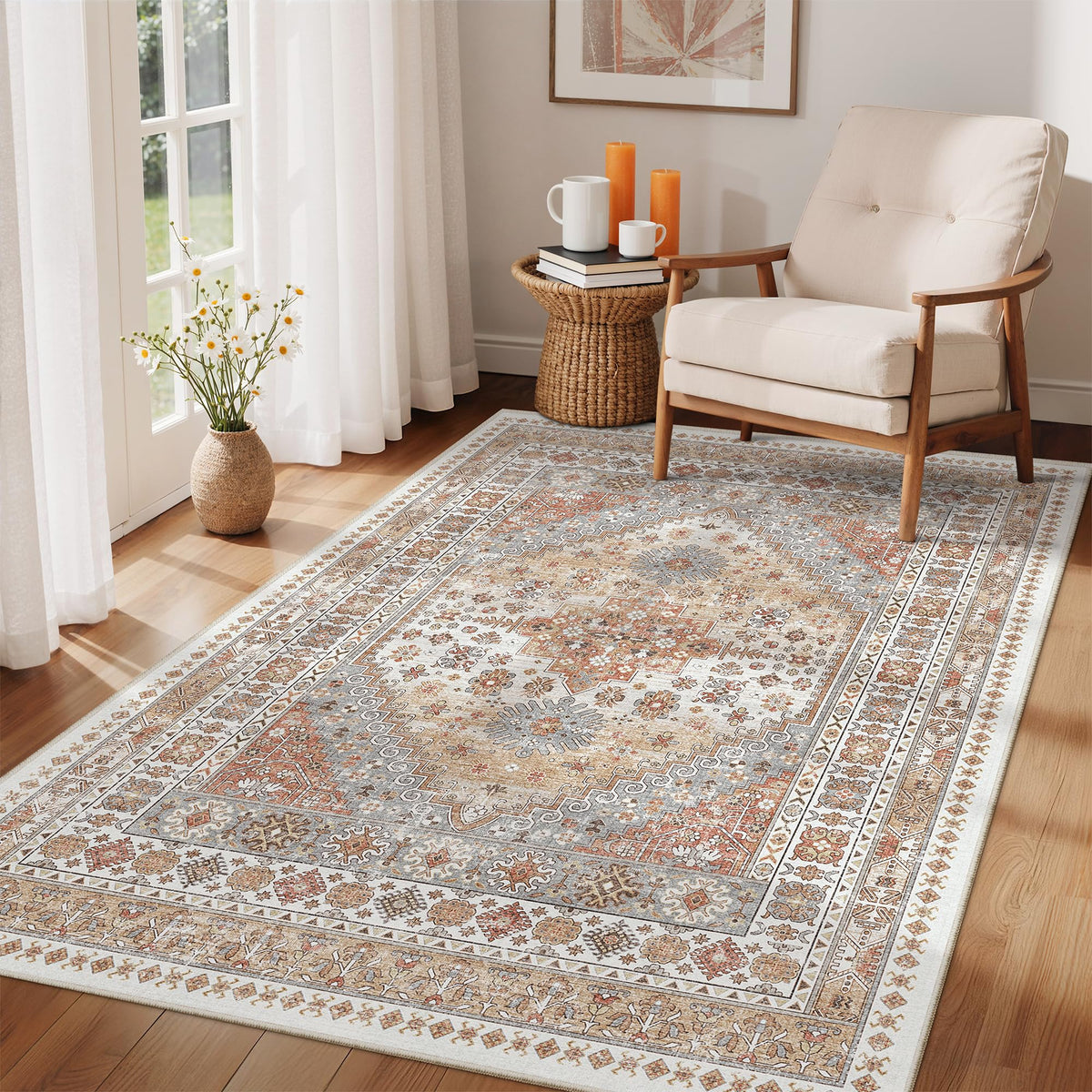 Zesthome geometric orange pattern design complements modern and vintage interiors.