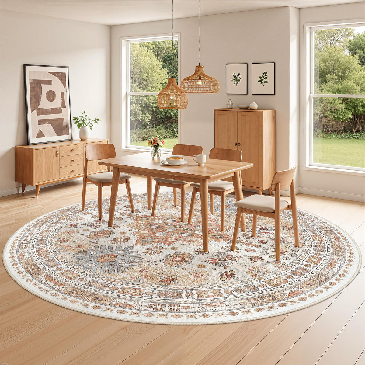 Zesthome machine washable round rug in orange for easy cleaning.