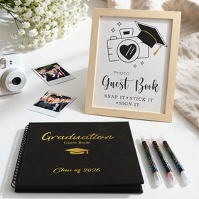 Zesua graduation guest book black hardcover with gold foil captures memories at celebrations.