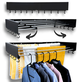 Zetez foldable wall-mounted drying rack extended with five aluminum rods for ample laundry space