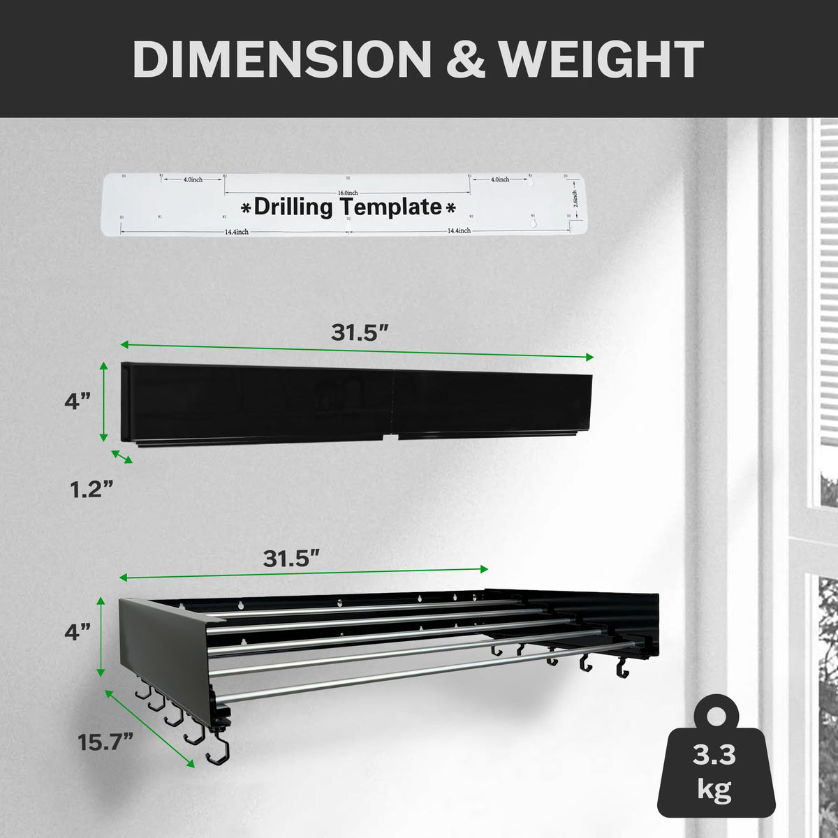 Zetez foldable rack retracted against the wall saving room in small laundry areas