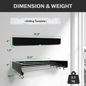 Zetez foldable rack retracted against the wall saving room in small laundry areas