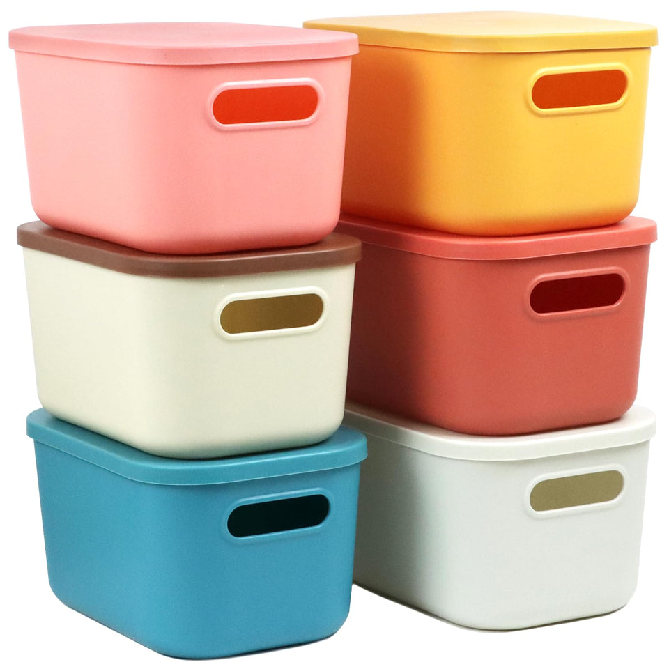 ZEXALOR 6Pcs Storage Bins on a shelf showing stackable design for easy organization