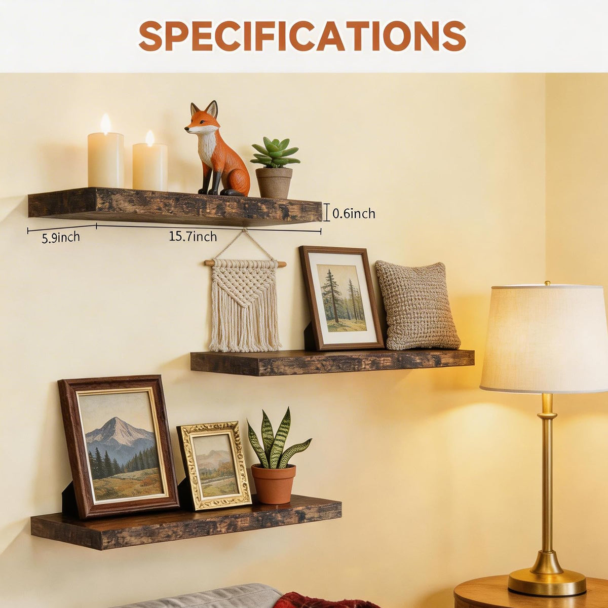 Zexigtau 15.7 inch floating shelf with plants and books in a modern space