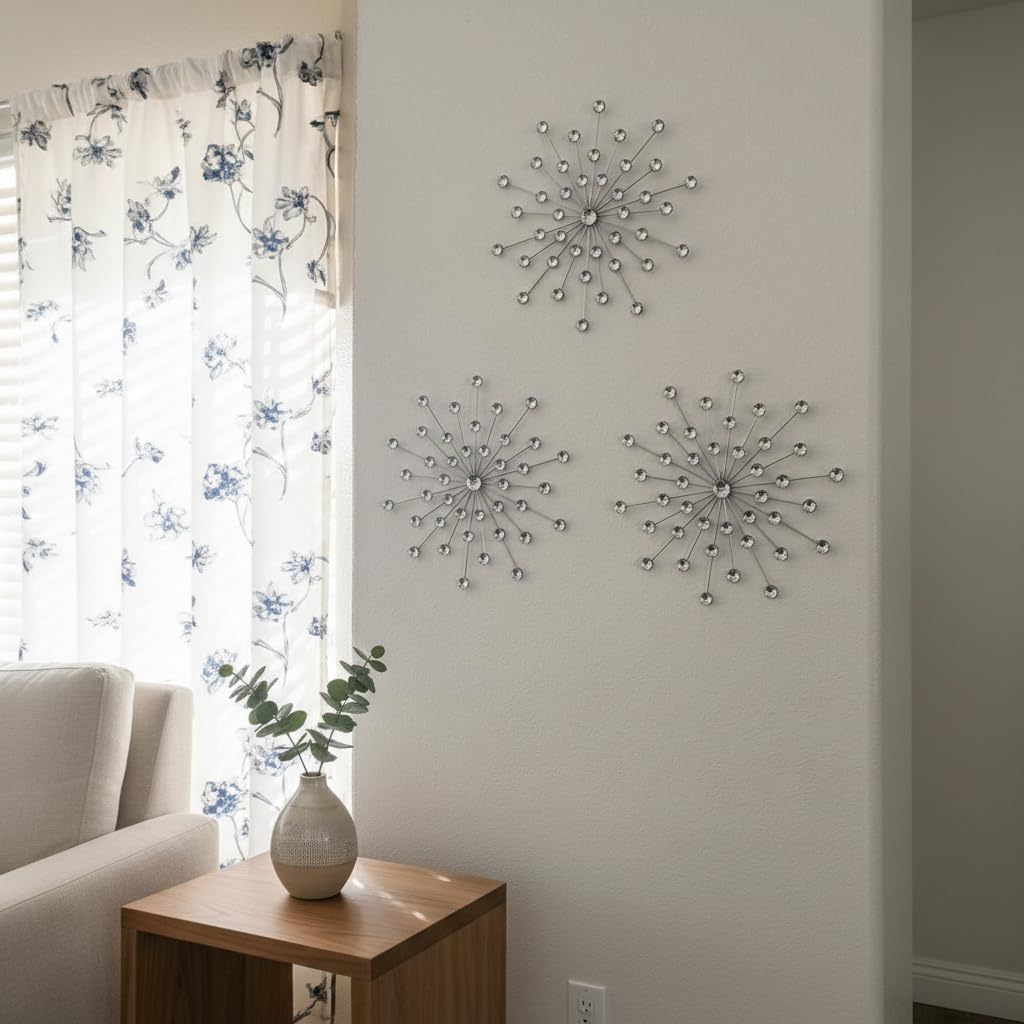 ZEXUIRU crystal rhinestones add sparkle to metal wall decor.
