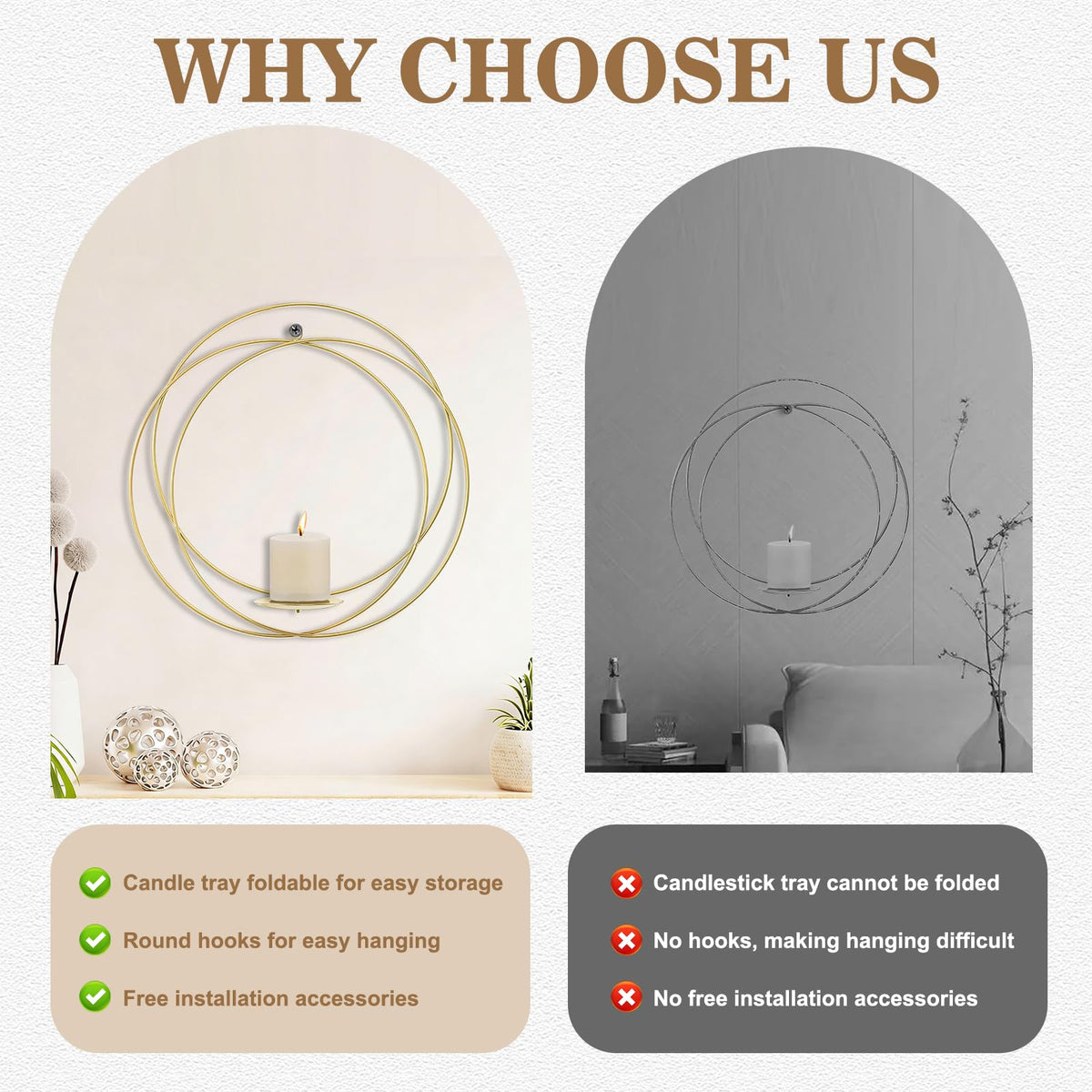 ZEXUIRU foldable tray sconce holding pillar or votive candles securely