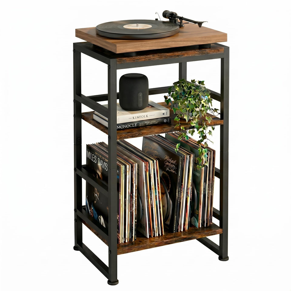 ZEXVIDA record player stand, 3-tier design, keeps vinyl organized and stylish in the living room.