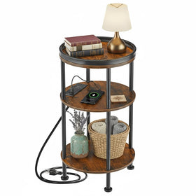 ZEXVIDA round end table with charging station fits small spaces for living rooms