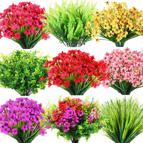 Zeyune 56-pack outdoor artificial flowers in vibrant colors for exterior décor.