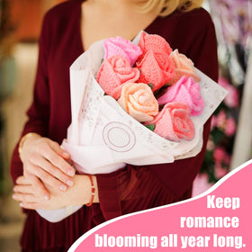 Zeyune pink crochet bouquet maintenance-free for elegant office decor.