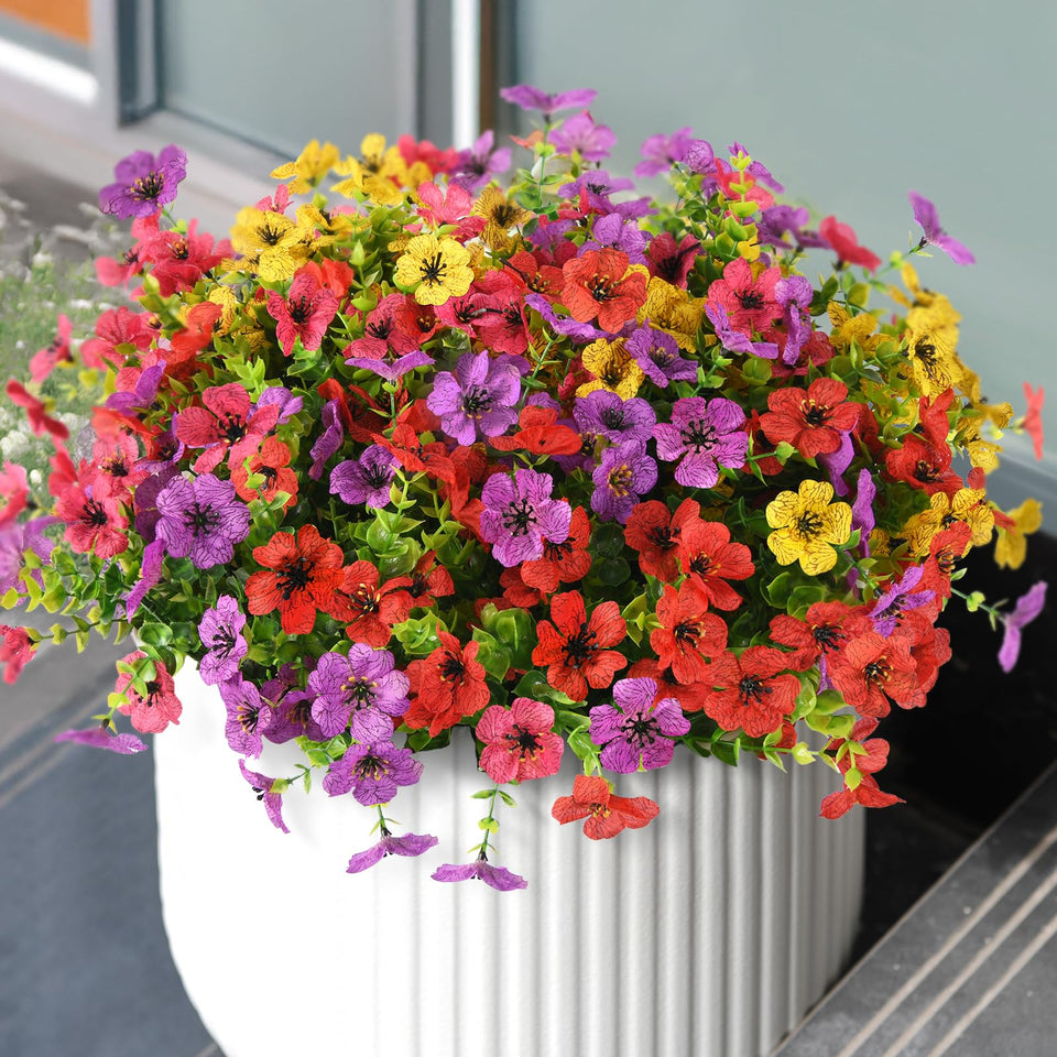 ZFProcess artificial flowers, 12-bundle outdoor pack, adds lasting color to porches.