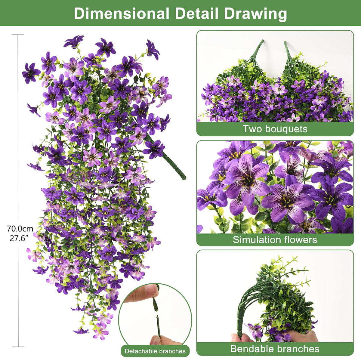 ZFProcess artificial hanging daisy outdoors maintains vivid look with UV resistance.