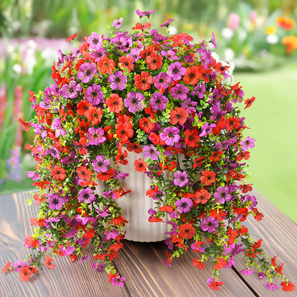 ZFProcess artificial hanging daisies red two-piece set for UV-resistant outdoor décor.