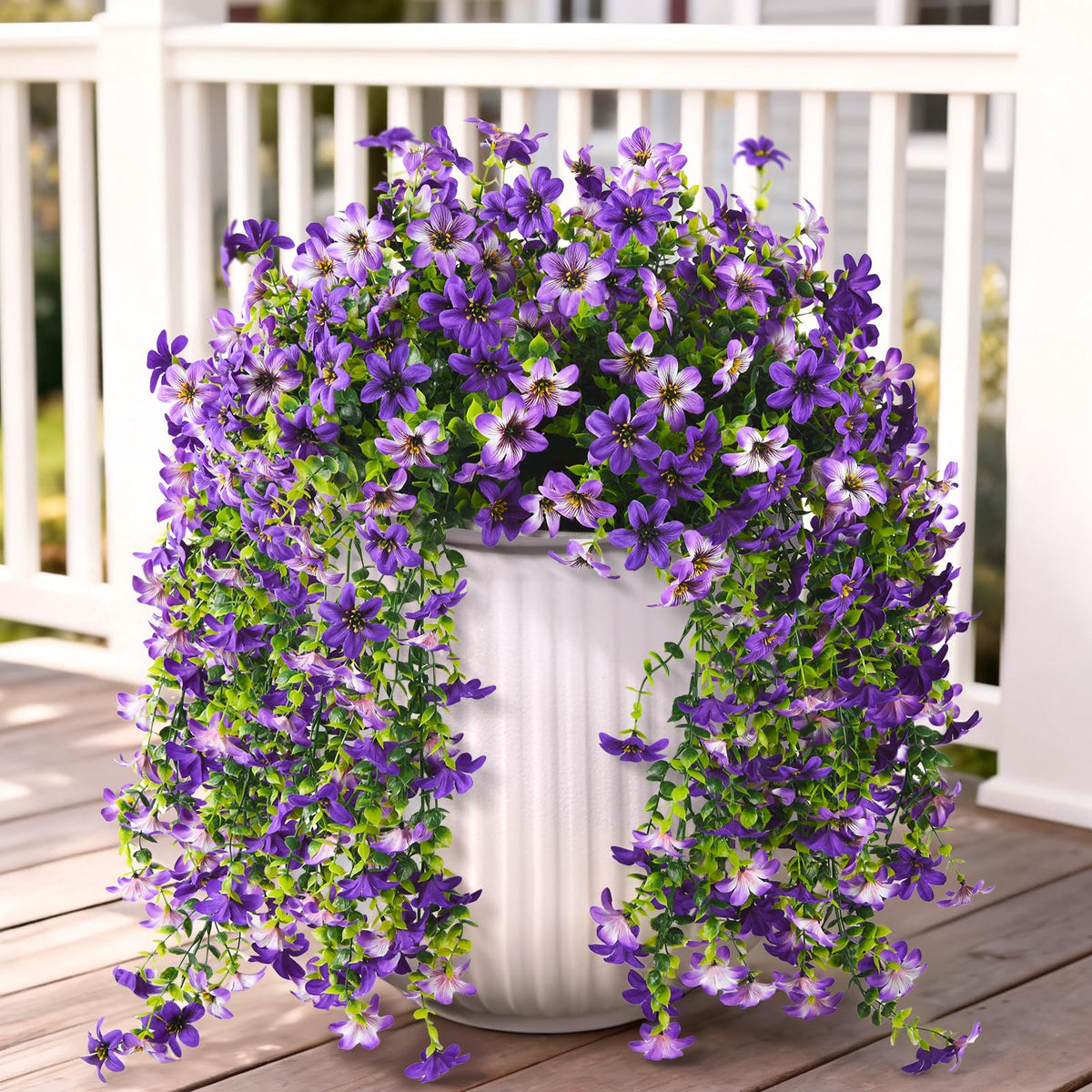 ZFProcess artificial hanging flowers outdoors close-up showing realistic petals for vibrant curb appeal