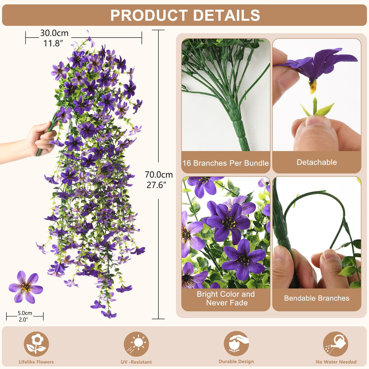 ZFProcess artificial hanging flowers outdoors gradient purple pair on display for outdoor decor