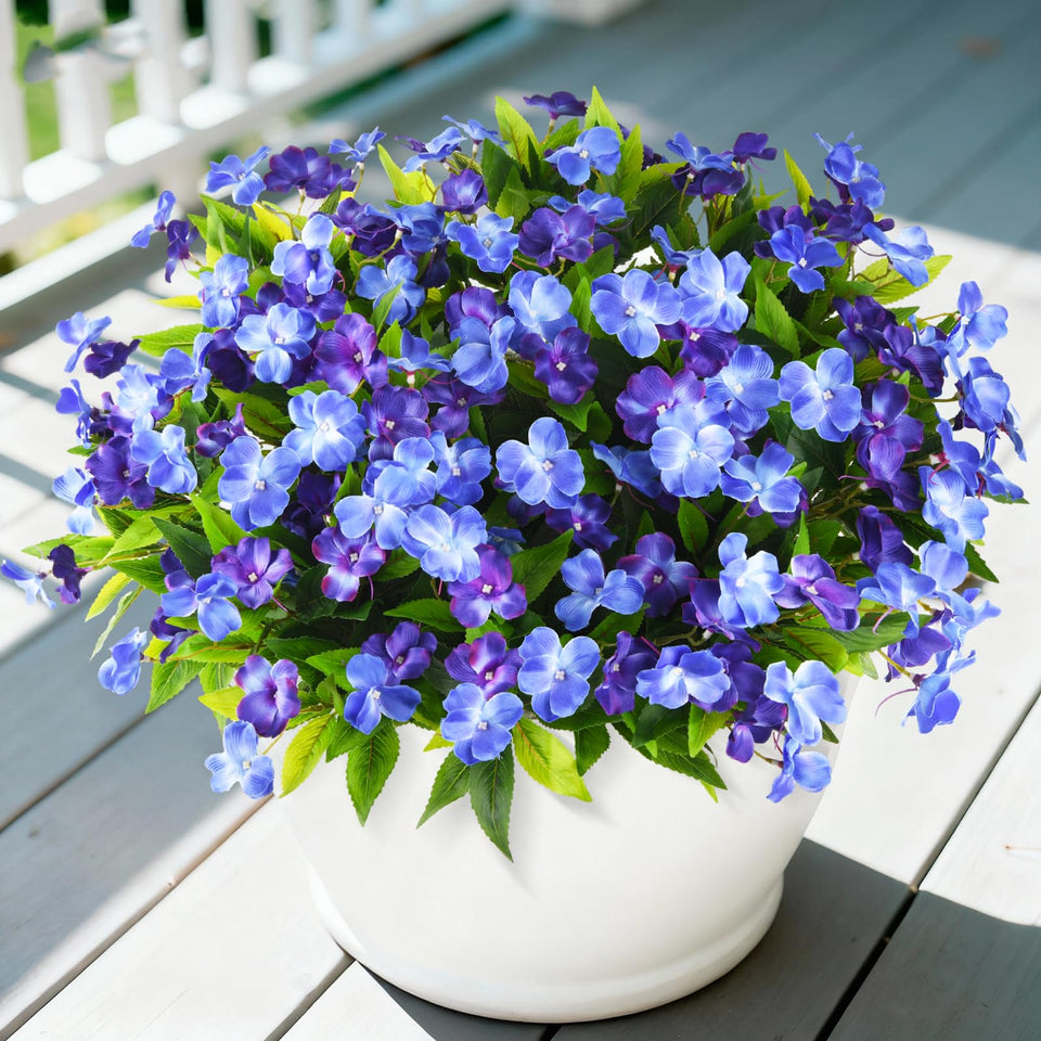 ZFProcess artificial impatiens outdoor Double Blue bundle 1 enhances year-round curb appeal with UV resilience