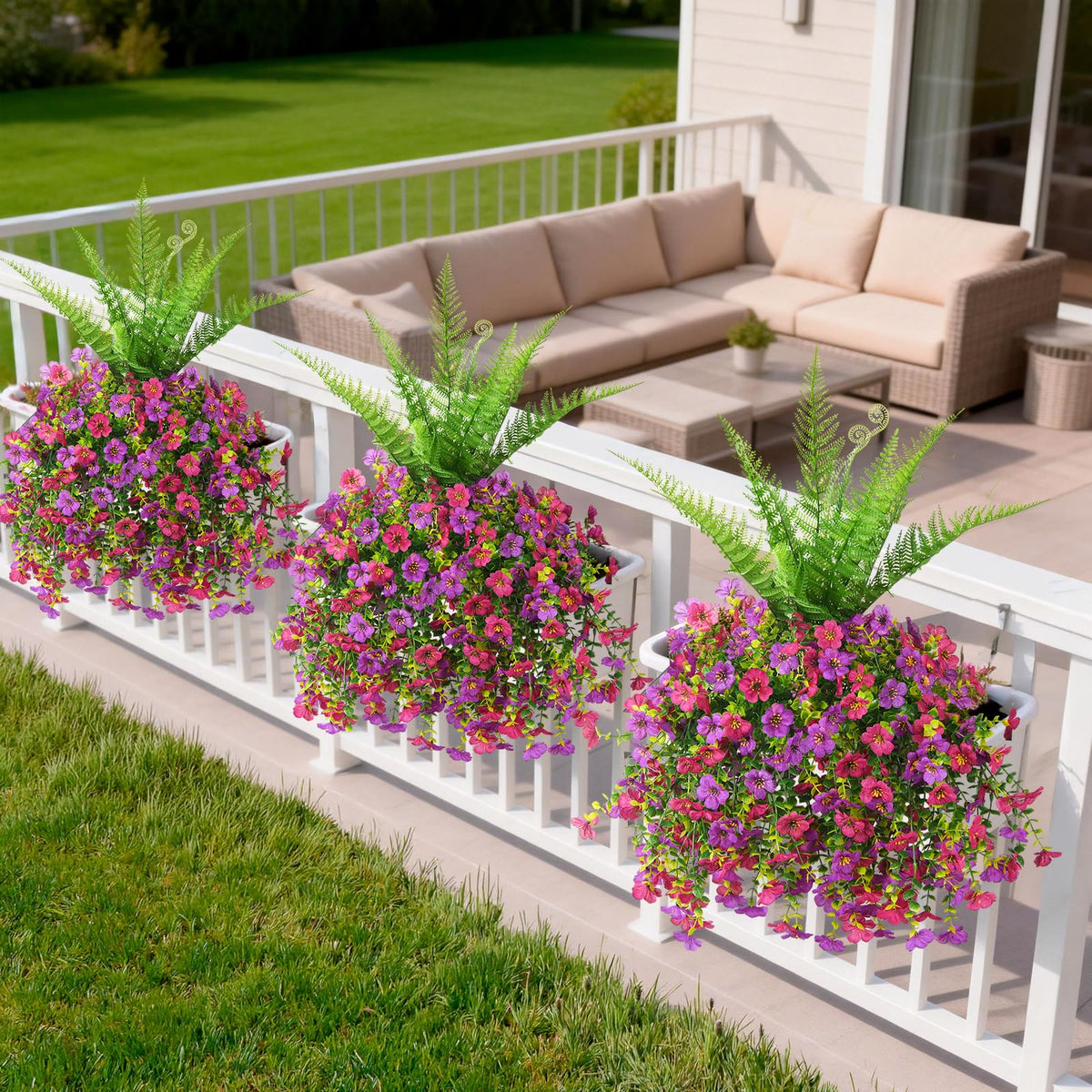 ZFProcess outdoor hanging flower collection ready for porch and balcony displays