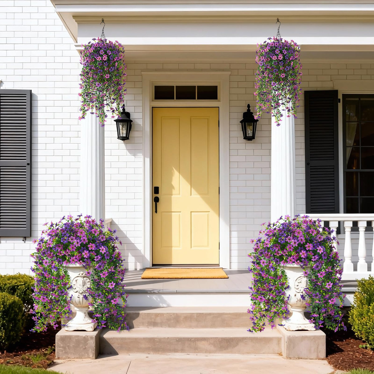 Realistic two-pack hanging flowers add color to patios and yards