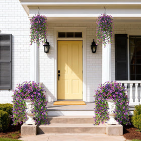 Realistic two-pack hanging flowers add color to patios and yards
