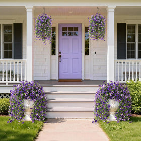 ZFProcess UV-resistant artificial hanging flowers outdoors close-up highlights sturdy stems