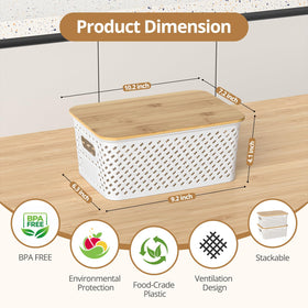 ZFTMRR stackable storage boxes with bamboo lids saving space on shelves