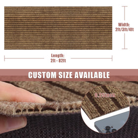 Close-up of brown stripe on ZGR runner rug showing low-profile, stain-resistant polyester.
