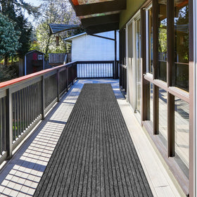 ZGR Runner Rug gray with black stripe adds soft, non-slip comfort for entryways.