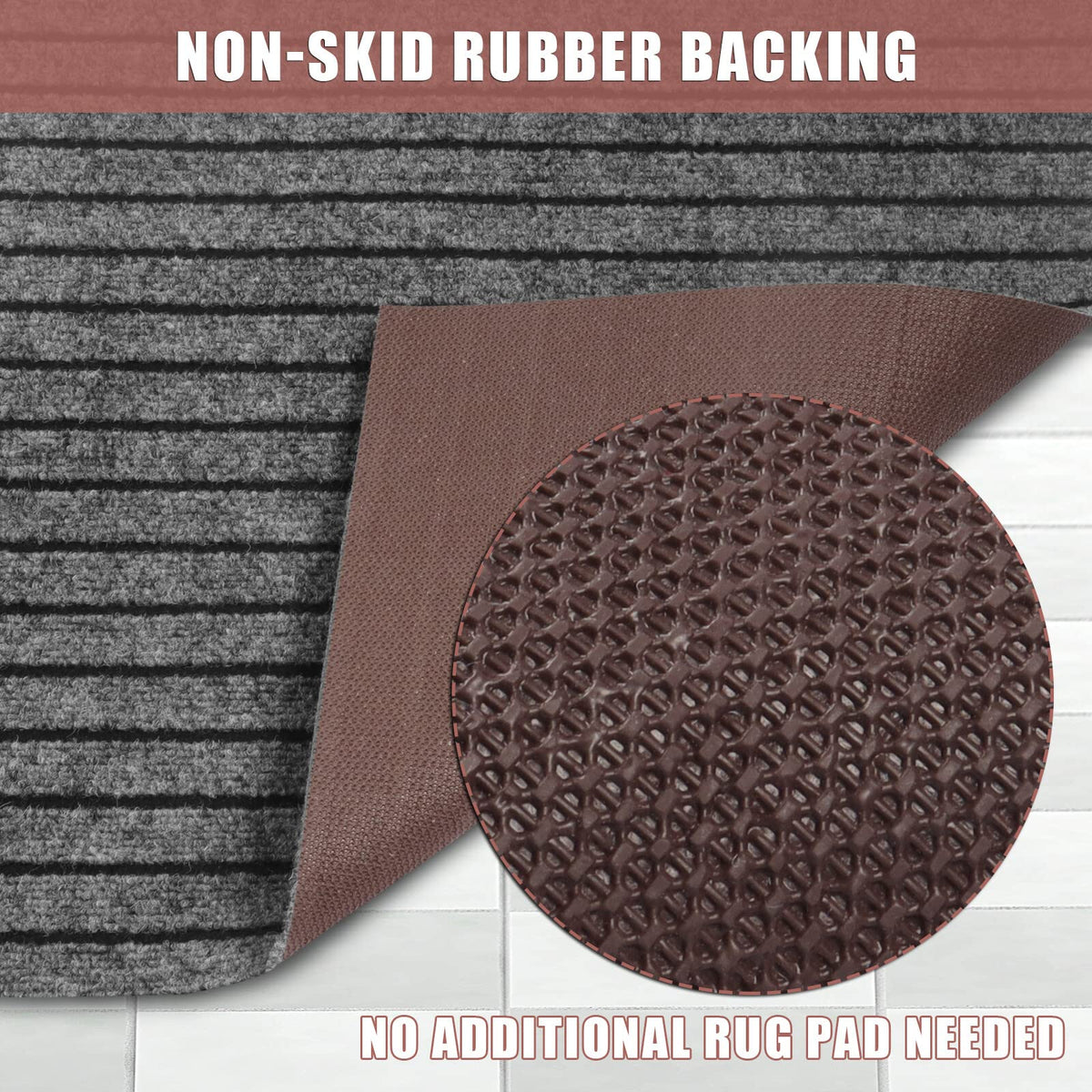 ZGR gray rug with black stripe suits kitchens and hallways beautifully.