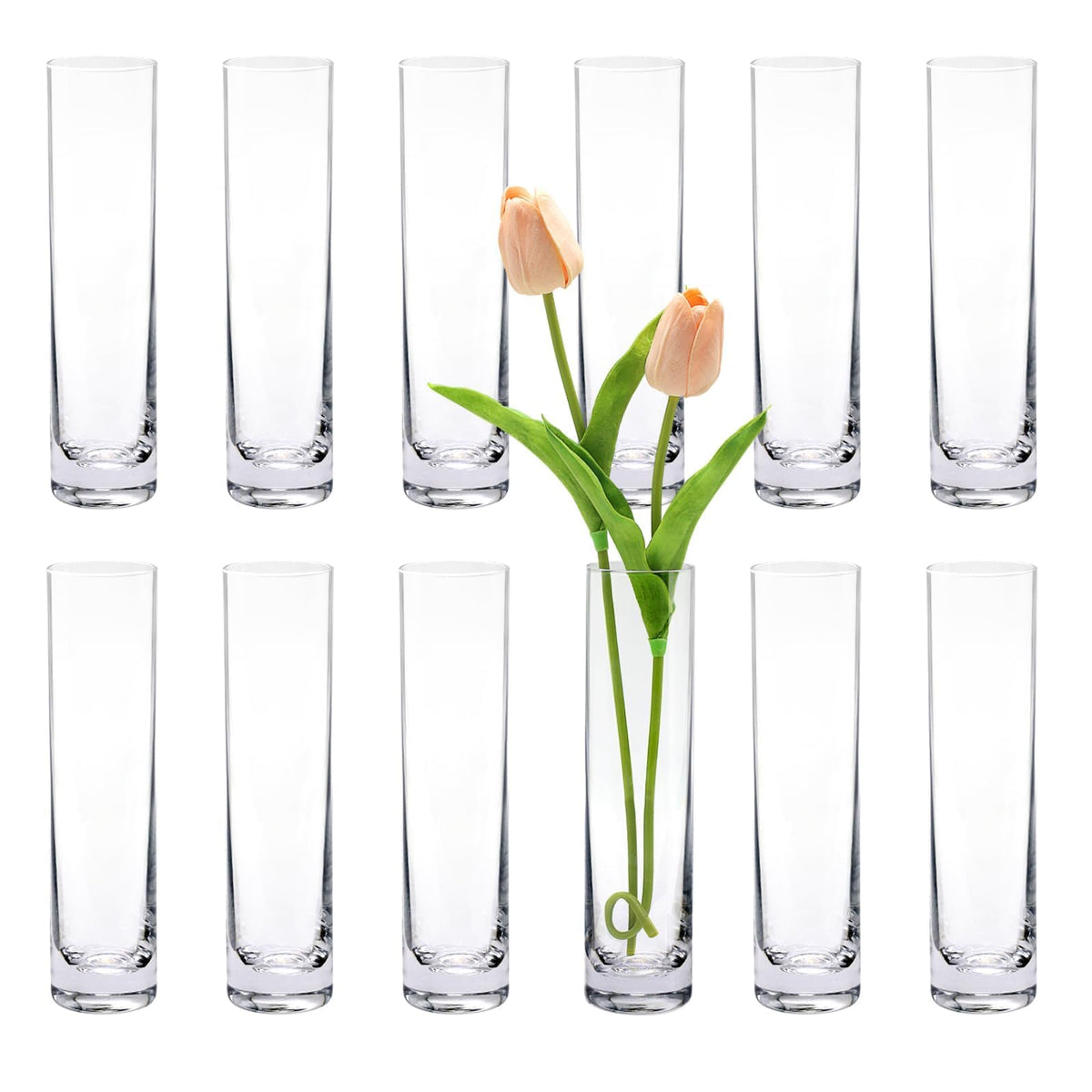 ZHAOHAI glass cylinder bud vase set of 12 for elegant centerpieces and easy arrangements.