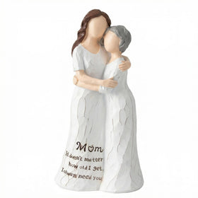 Zhe Jiu mother-daughter hug statue displayed on mantel for sentimental decor