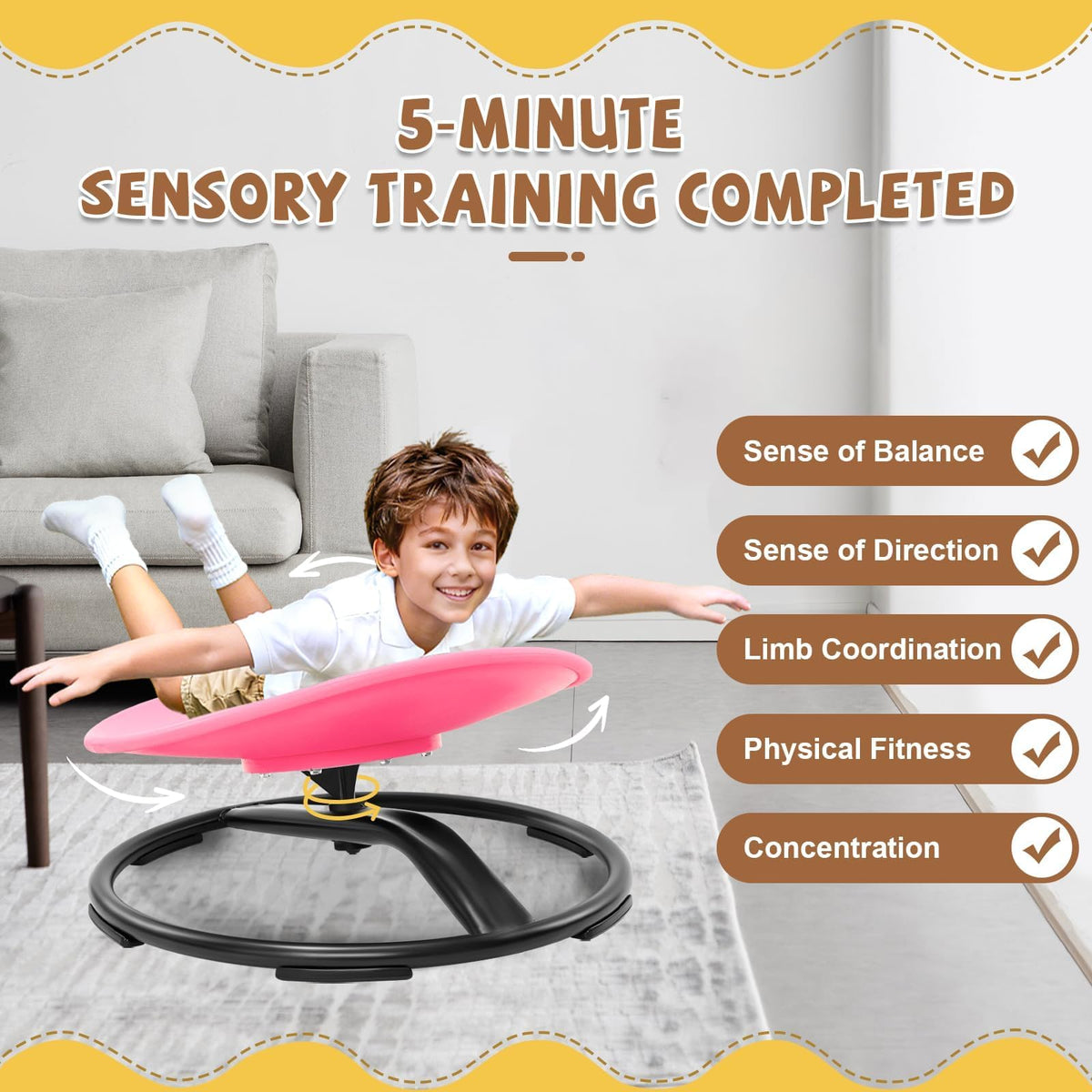 Zhenx Spinning Chair in pink color, inviting sensory space.