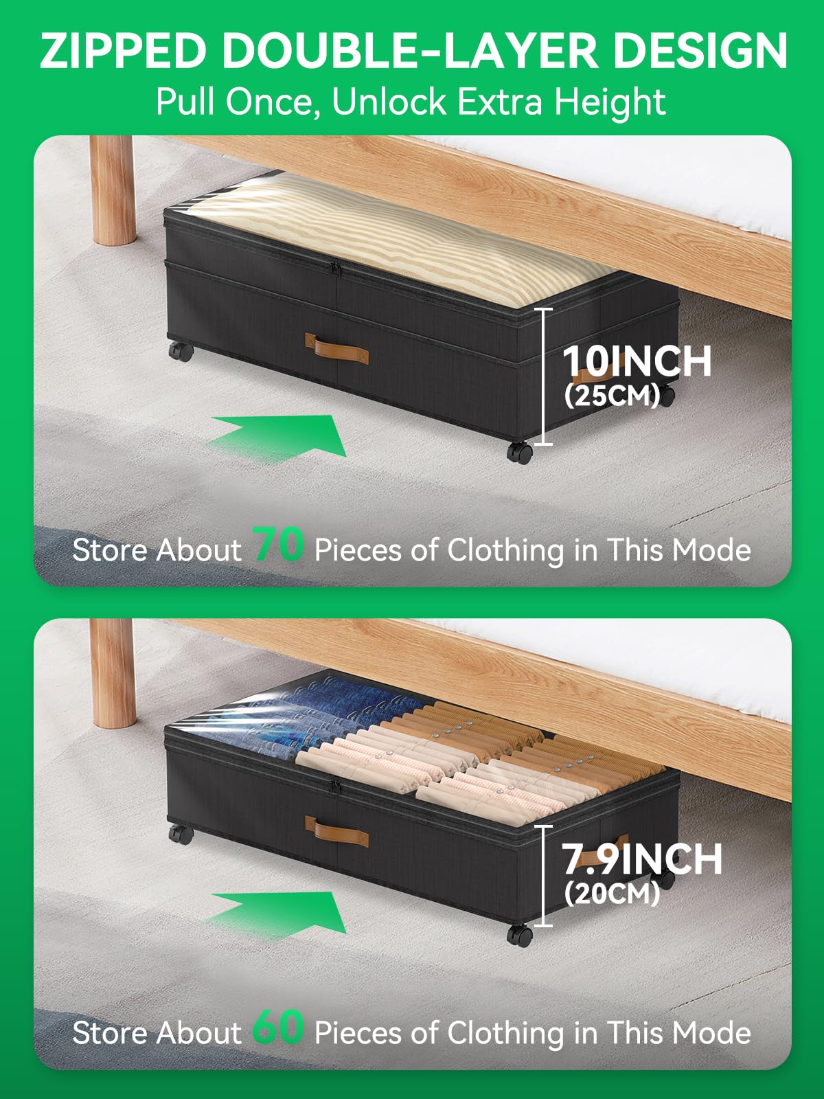 ZHITTHOME bin on 360-degree wheels for easy sliding under the bed