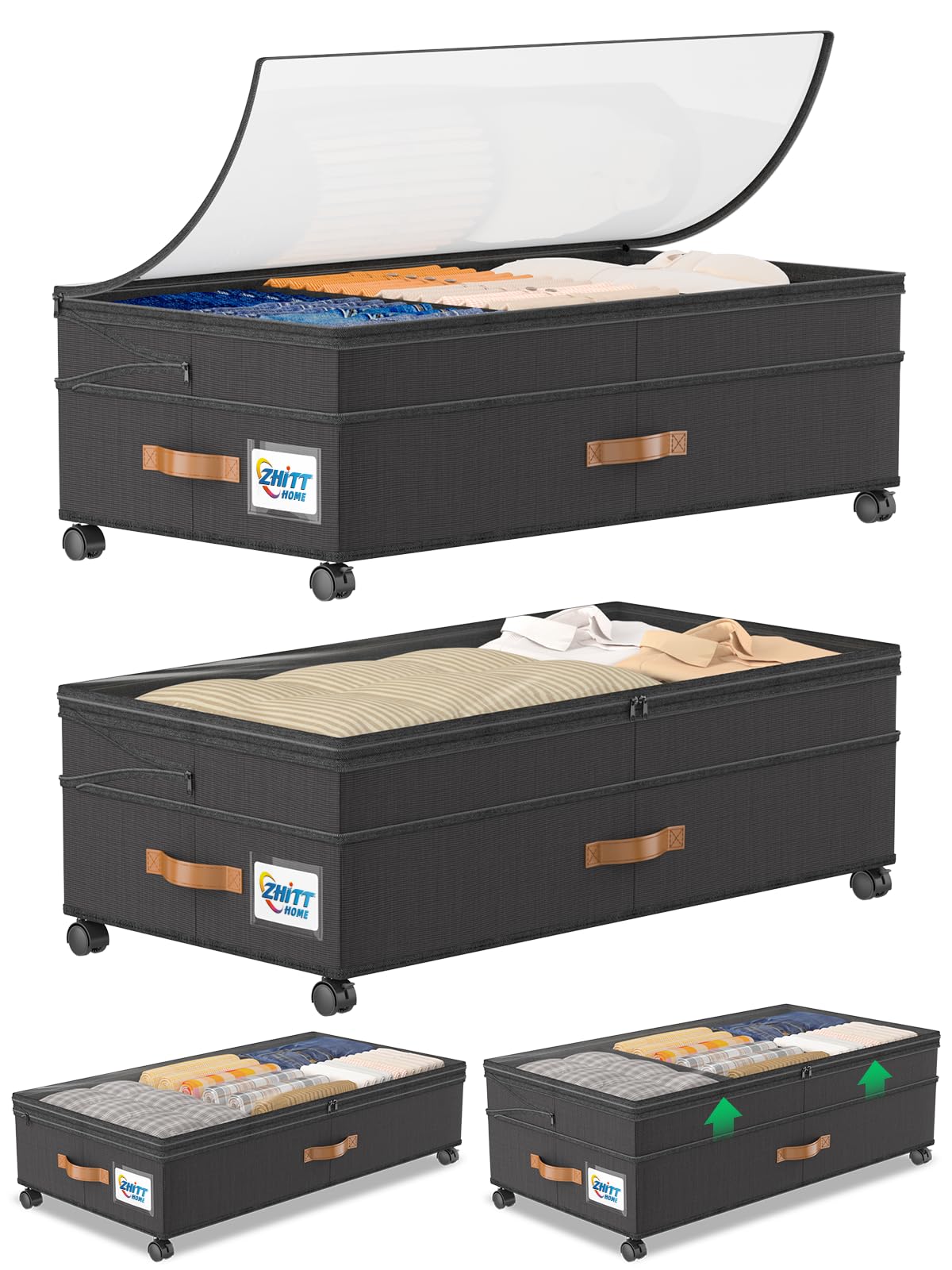 ZHITTHOME under-bed storage with wheels showing 72L capacity for bulky garments