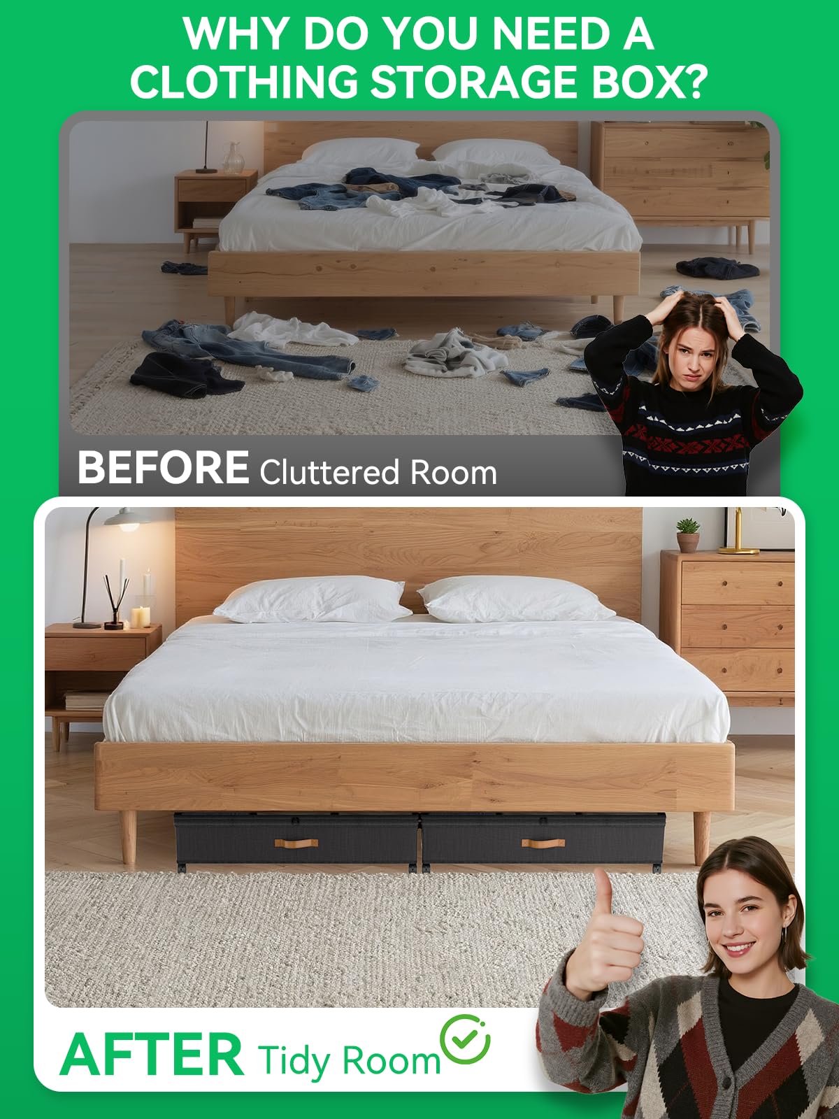 ZHITTHOME foldable under-bed storage unit saving space and organizing clutter