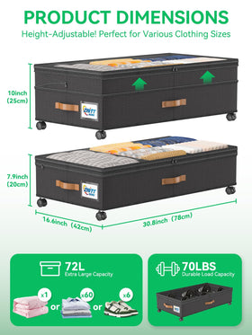ZHITTHOME under-bed storage with wheels with transparent lid for quick identification