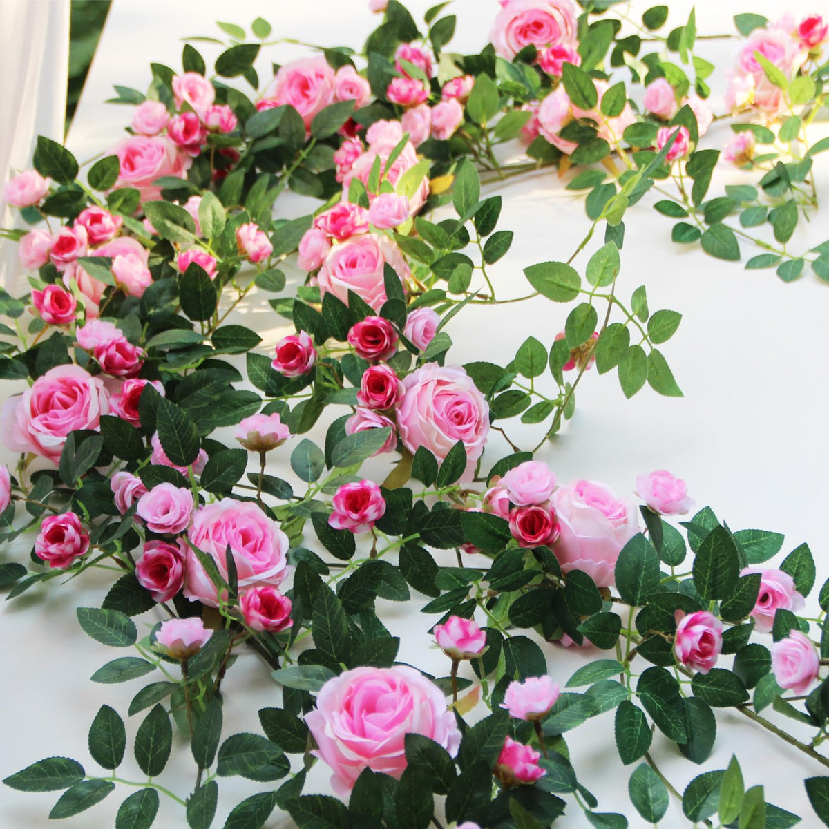 Zhixinyue bendable rose garland, 6ft pink, flexible wires for easy arch decoration.