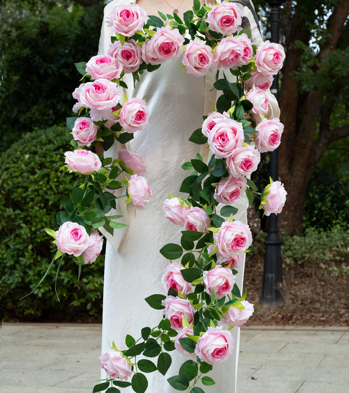 Zhixinyue pink rose garland 6ft pair for wall decor and events.