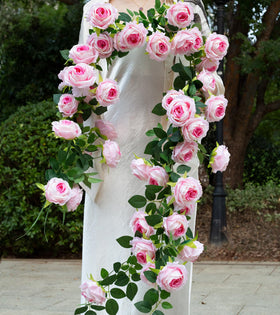 Zhixinyue pink rose garland 6ft pair for wall decor and events.