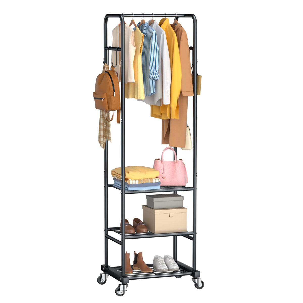 ZHKINGGS clothes rack with wheels enables easy relocation between rooms