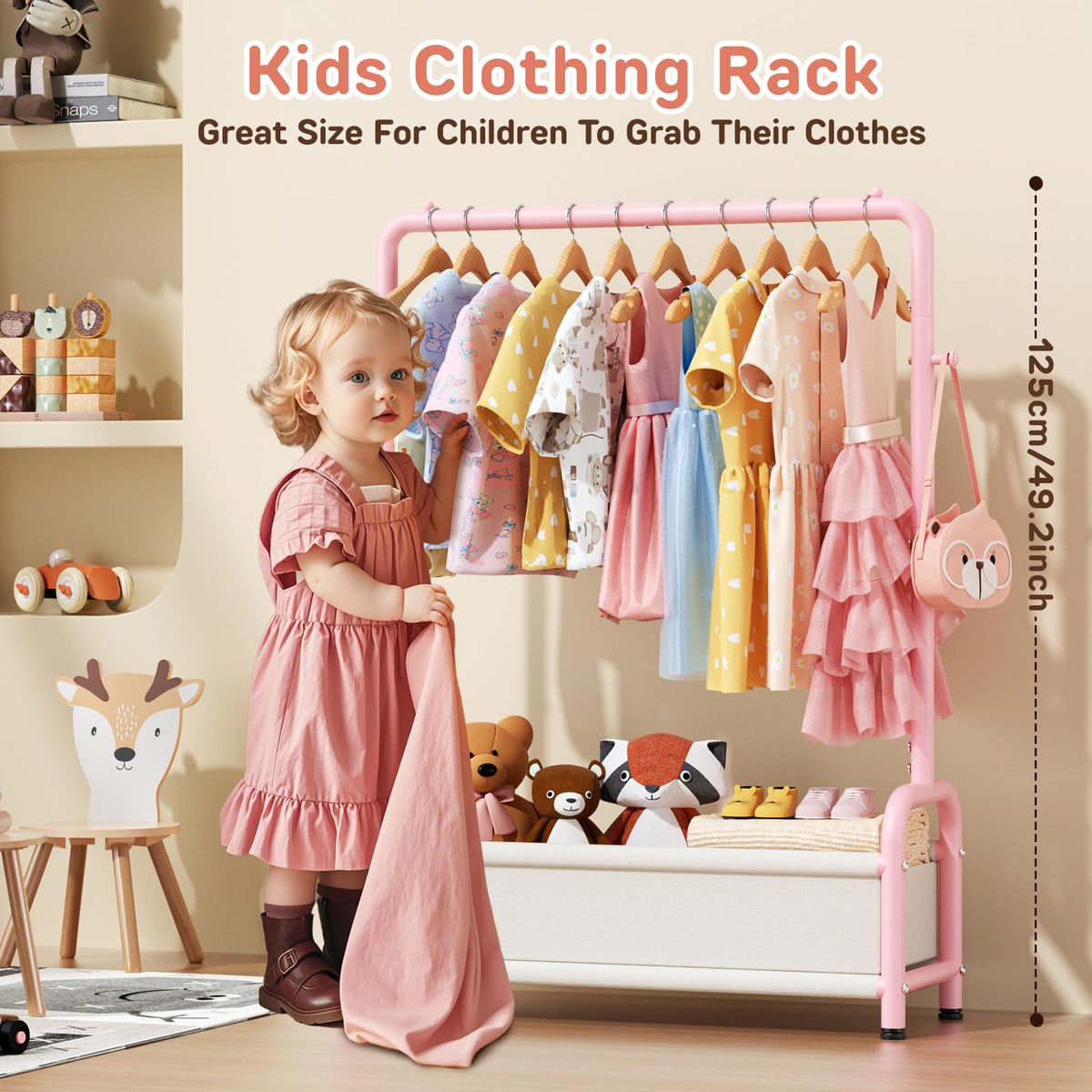 ZHKINGGS dress up rack with hooks and hanging rod for easy costume storage.