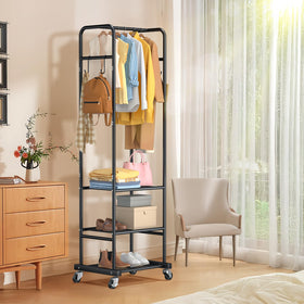 ZHKINGGS freestanding garment rack with three shelves for organized storage
