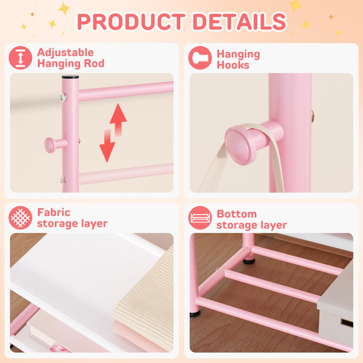 ZHKINGGS adjustable rods grow with your child's wardrobe.