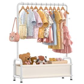 ZHKINGGS kids clothes rack with storage shelf for organized playroom clutter control