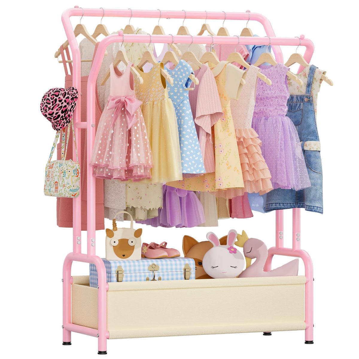ZHKINGGS kids clothing rack with double rods for organized daily outfits