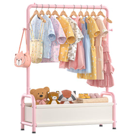ZHKINGGS kids clothing rack with storage shelf keeps outfits organized and accessible.