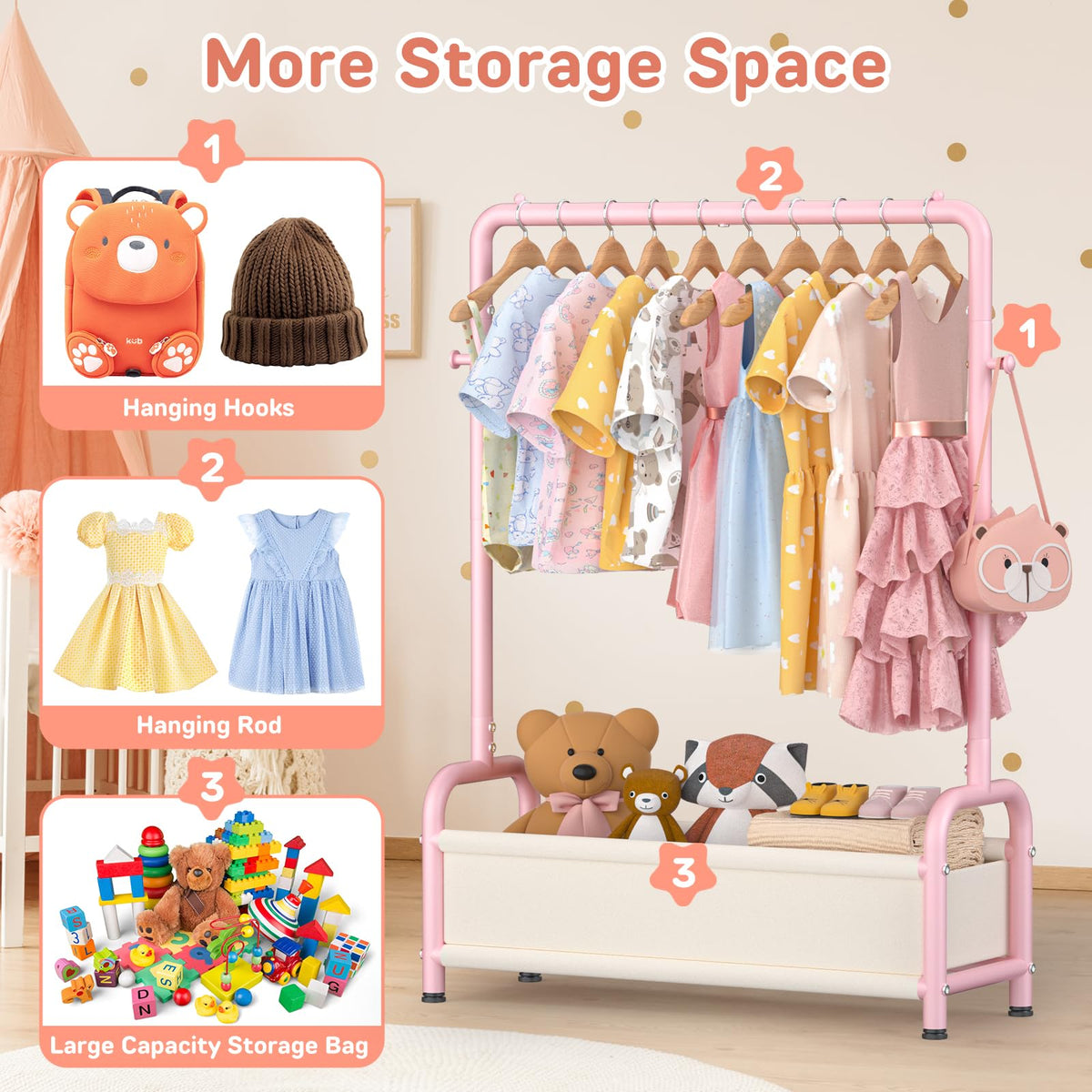 ZHKINGGS kids wardrobe organizer suitable for playroom or nursery.