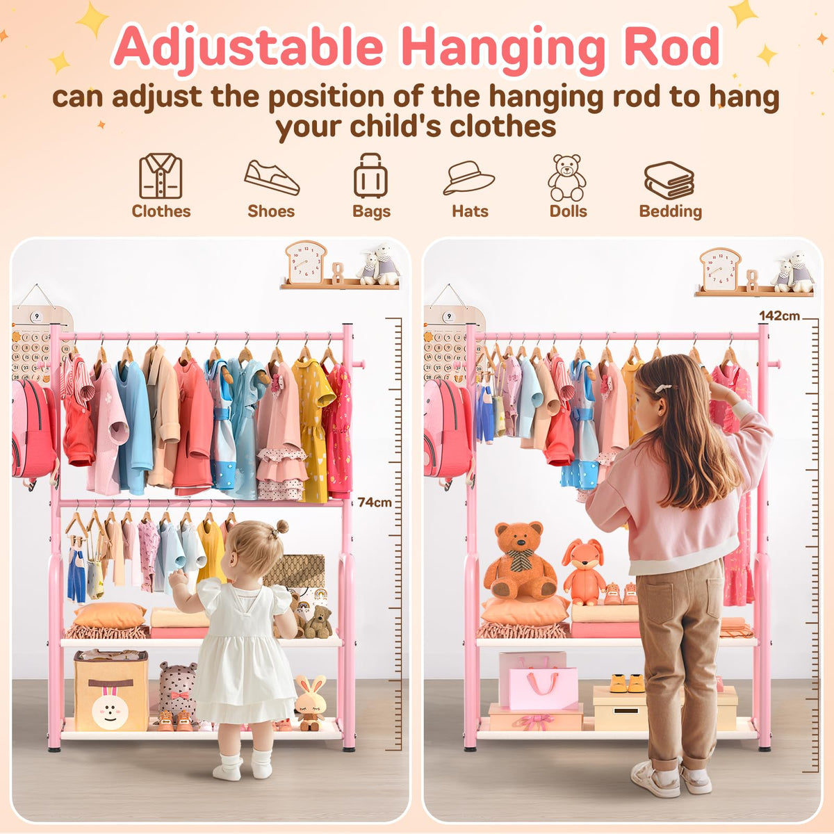 ZHKINGGS multi-functional closet with hooks for toys and more.